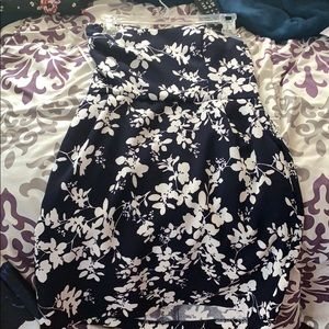 Strapless floral navy blue dress